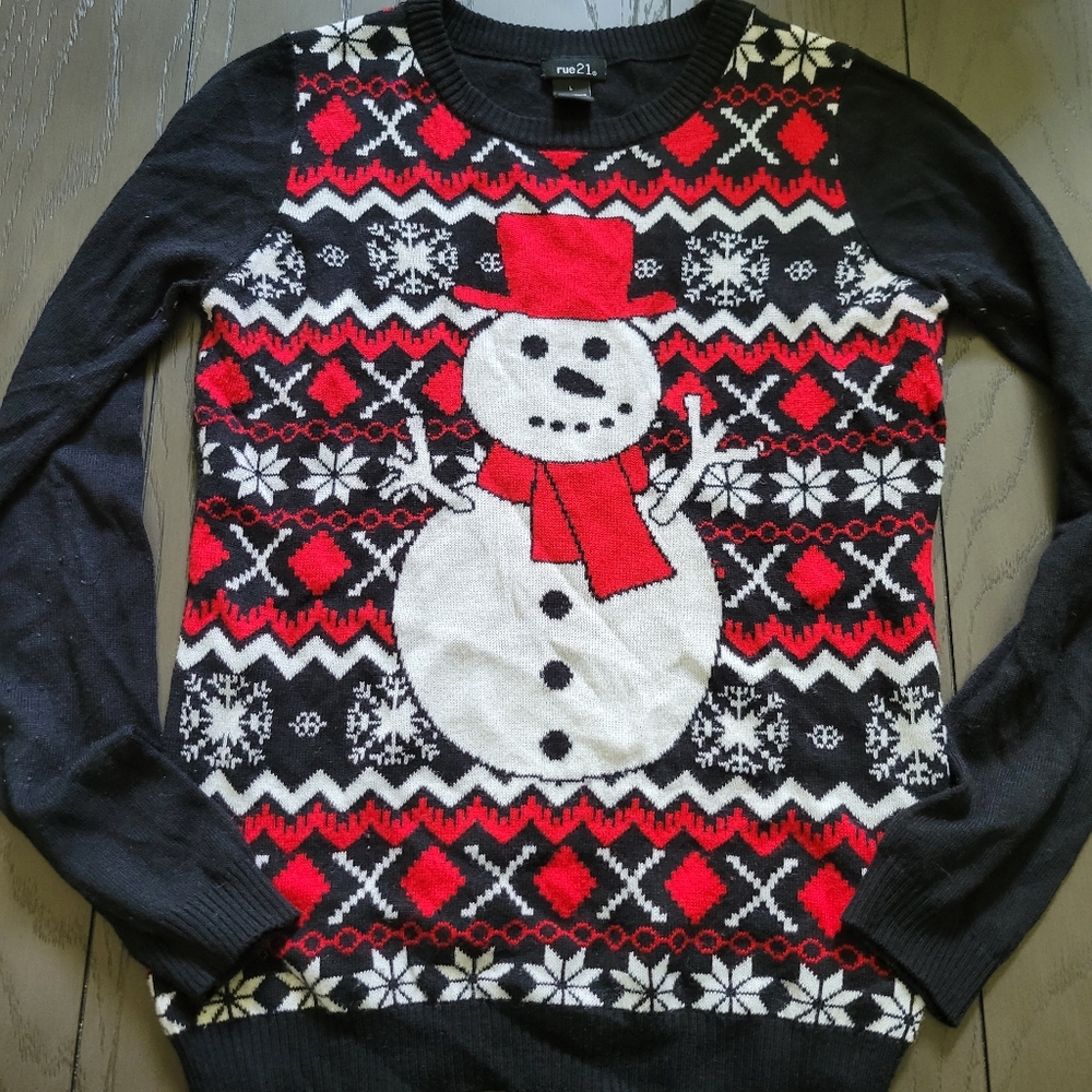 Ugly Christmas Sweater Rue 21. Juniors L. Snowman winter holiday Christmas